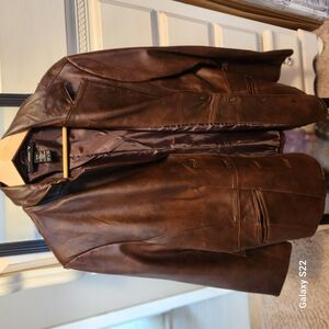 Avenue Brown Bomber Jacket with Genuine Leather and Ribbed Cuffs